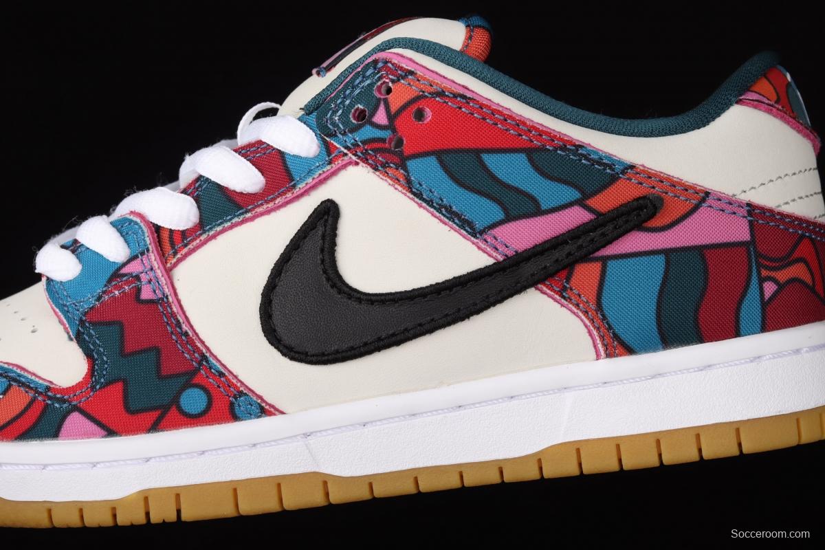 Parra x NIKE DUNK SB Low Pro White, Blue and Red Abstract Art scratch Music Olympic Slam Dunk Series retro low-top leisure sports skateboard shoes DH7695-600