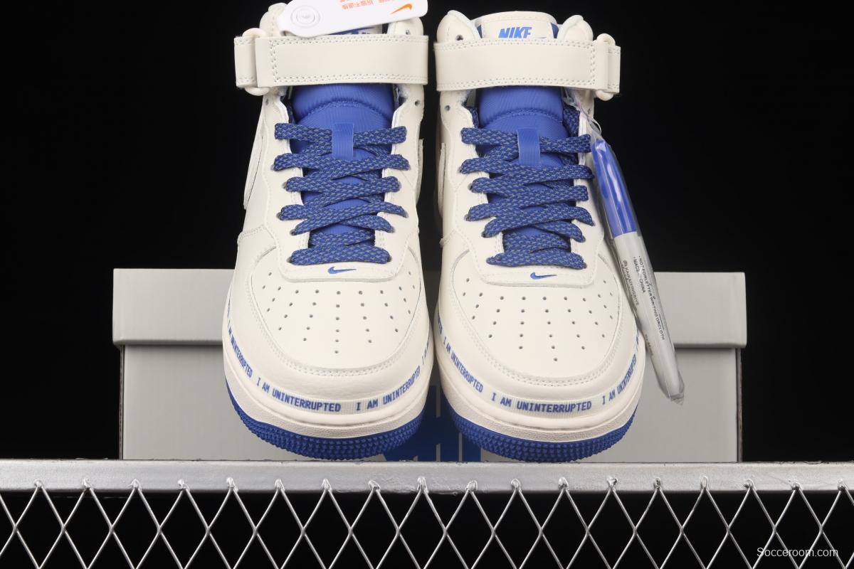 Uninterrupted x NIKE Air Forece 1107Mid MORE THAN Mibao Blue signature graffiti to help Mantianxing 3M reflective leisure board shoes NU3060-686