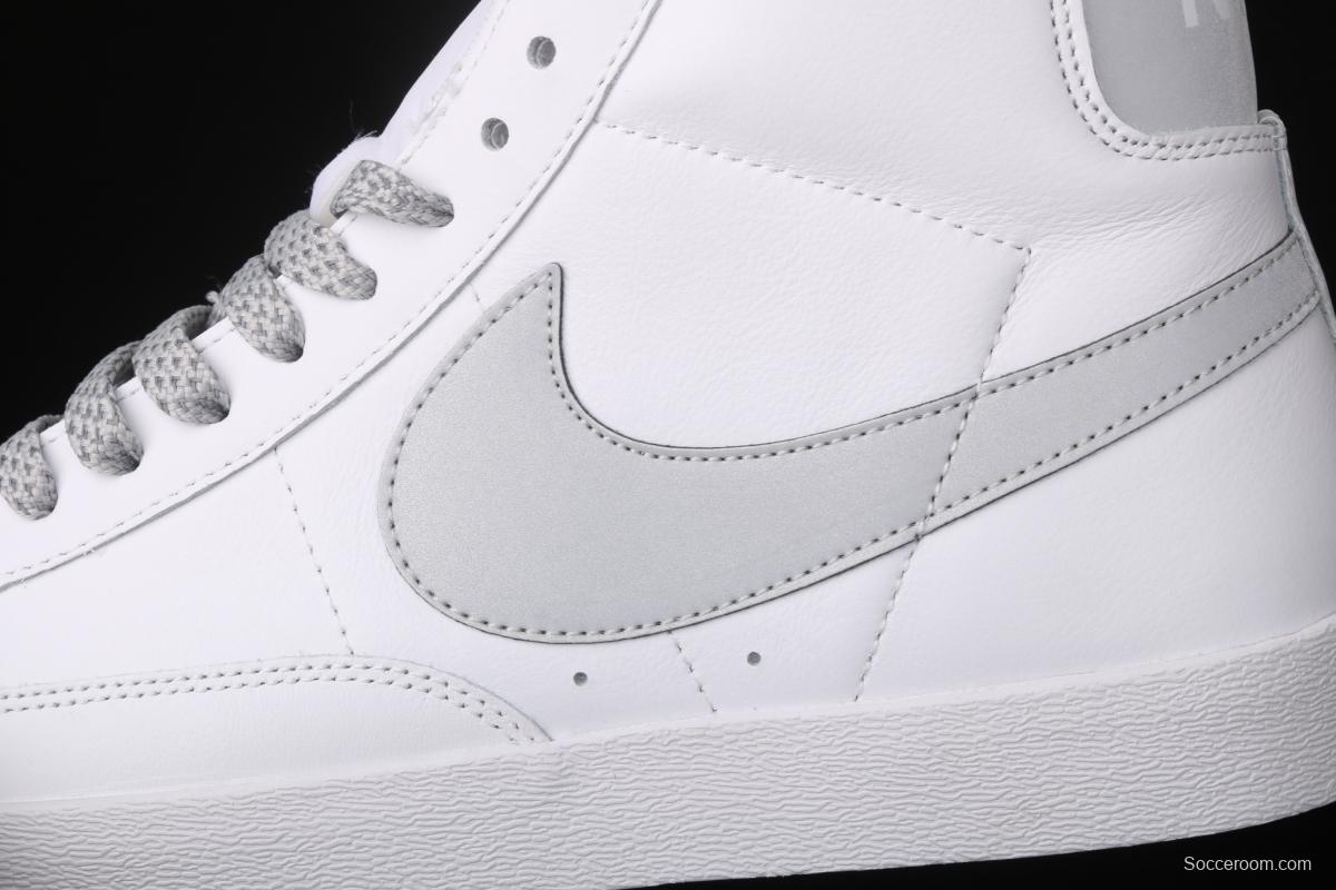 NIKE Blazer Retro Trail Blazers 3M reflective all-white high-top casual board shoes 845054-106