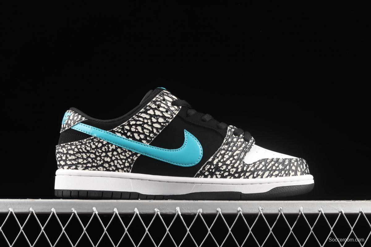 NIKE SB DUNK Low Pro black, white and green speckled sports skateboard shoes BQ6817-009