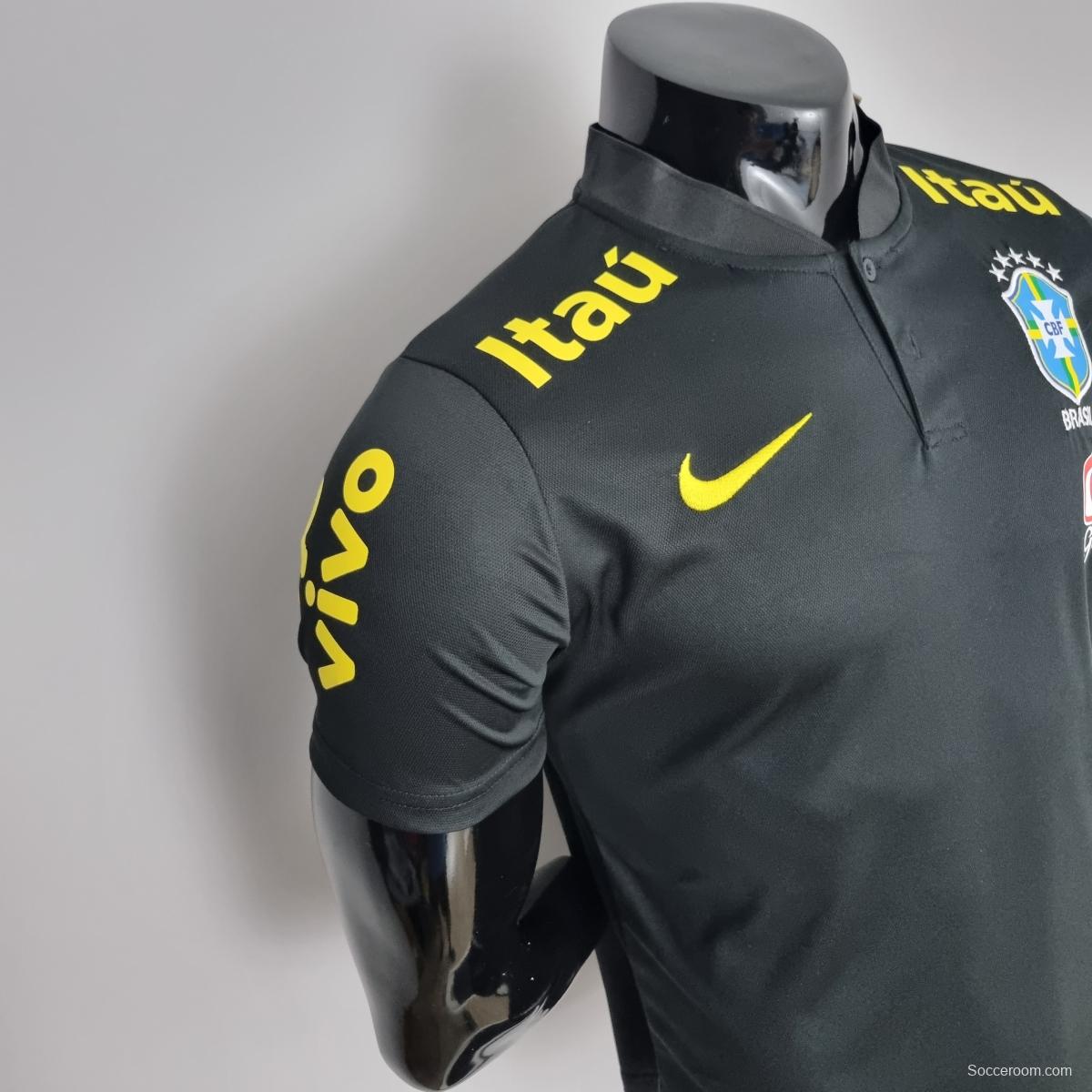 Low Neck POLO Brazil Black Soccer Jersey