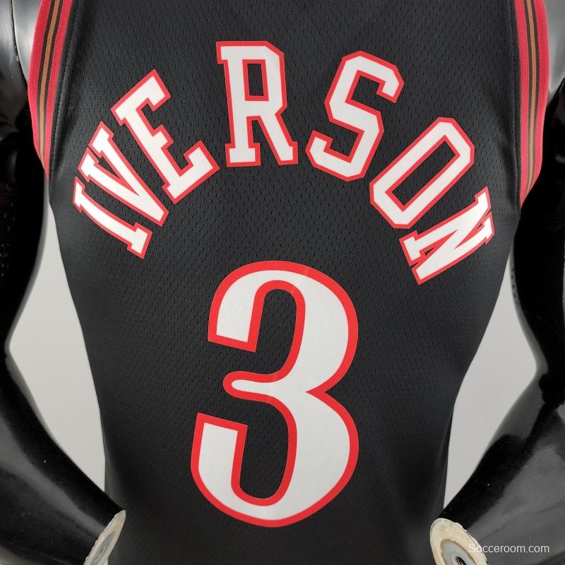 Retro Philadelphia 76ers Iverson #3 Big Meteor Black NBA Jersey 