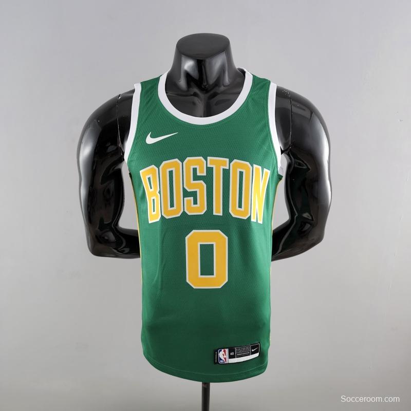 Boston Celtics Tatum #0 Green Gold NBA Jersey