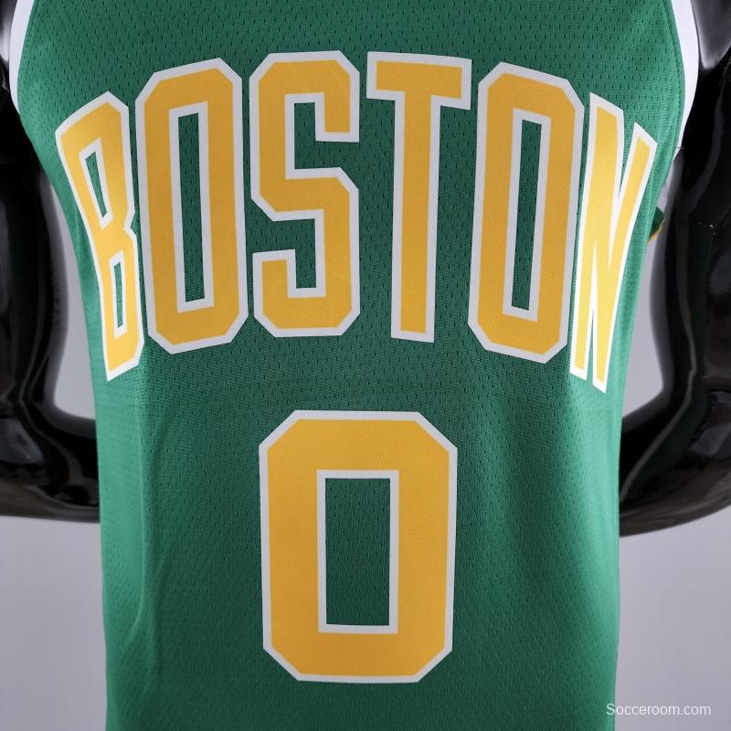 Boston Celtics Tatum #0 Green Gold NBA Jersey