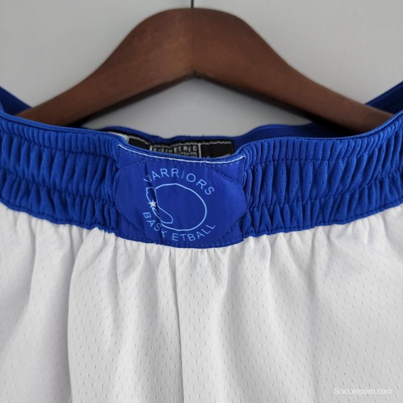 Golden State Warriors NBA Shorts White Blue Trim