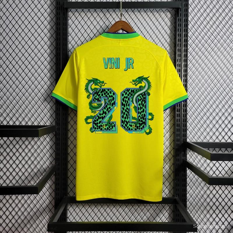 2022 Brazil Home National Team World Cup Soccer Jersey With Special Dragon Namesets