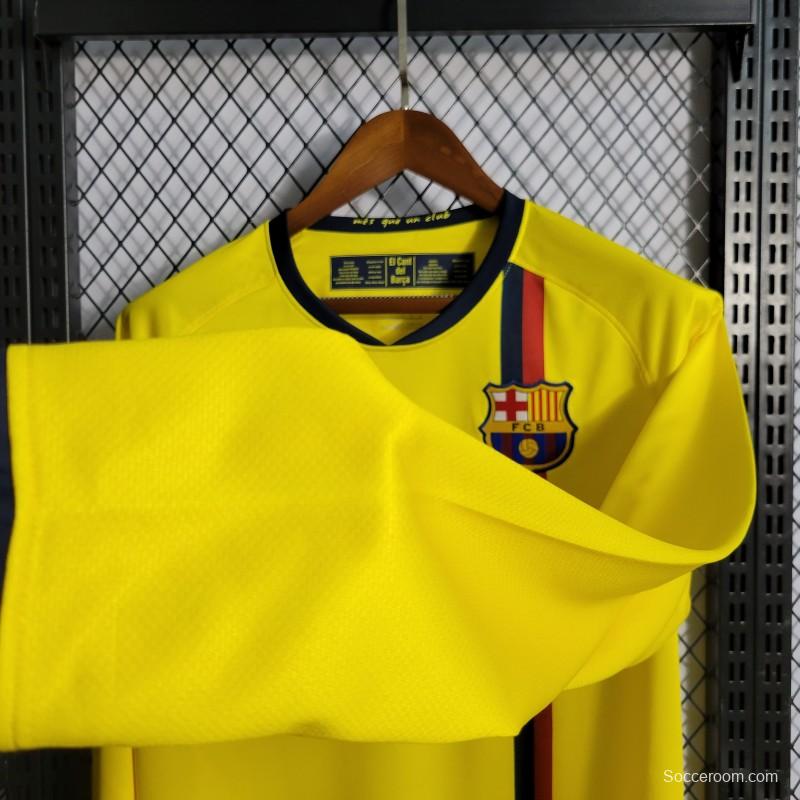 Long Sleeve Retro 08/09 Barcelona Away Yellow Jersey