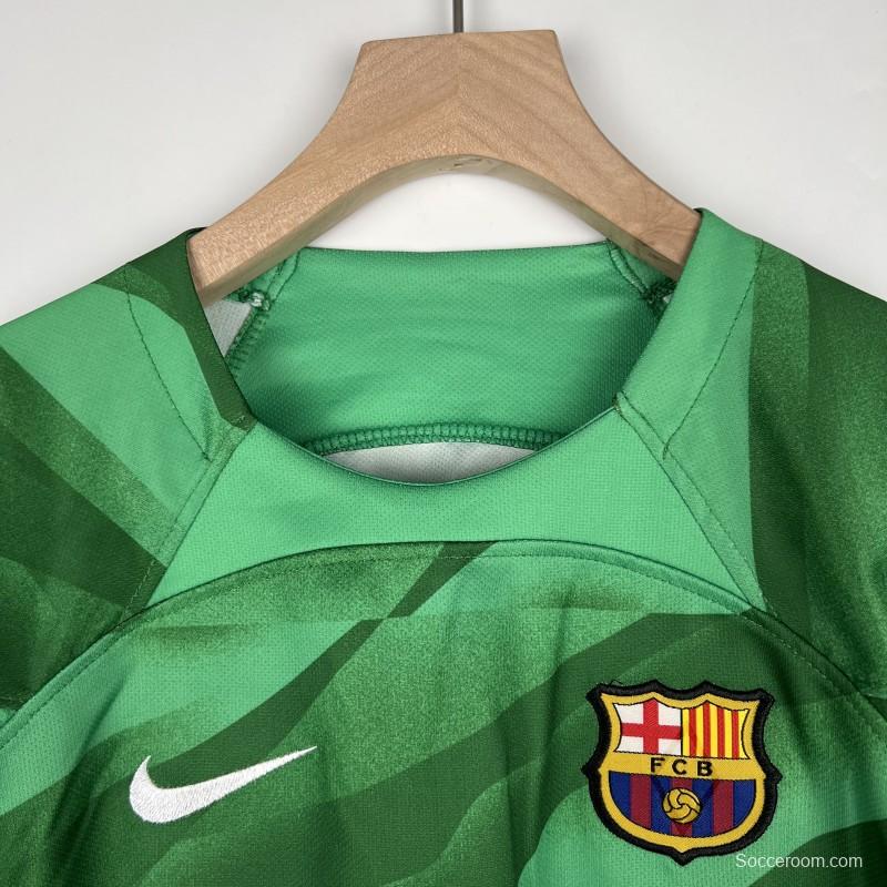 23/24 Kids Barcelona Goalkeeper Green Jersey Size 16-28