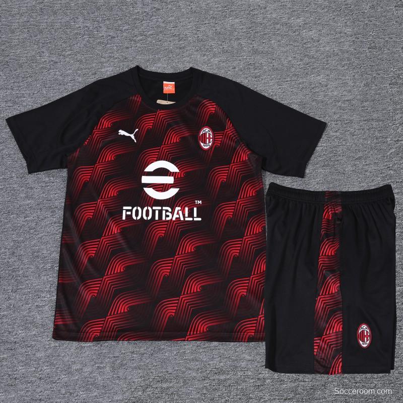 23/24 AC Milan Red/Black Cotton Short Sleeve Jersey+Shorts