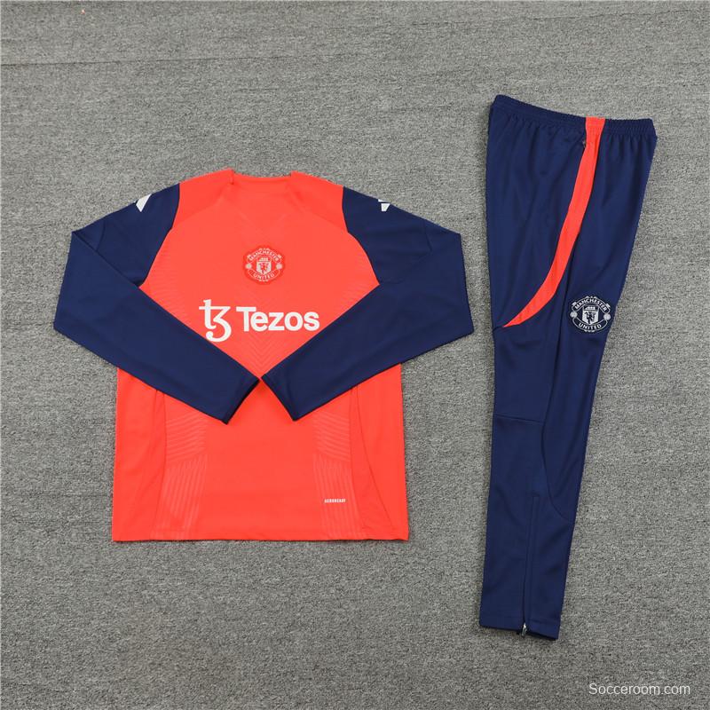 24/25 Manchester United Orange/Navy Half Zipper Jacket+Long Pants