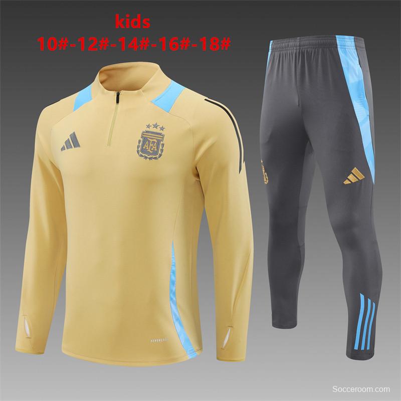 2024 Kids Argentina Golden Half Zipper Jacket+Long Pants