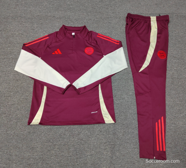 24/25 Kids Bayern Munich Wine Half Zipper Jacket+Long Pants