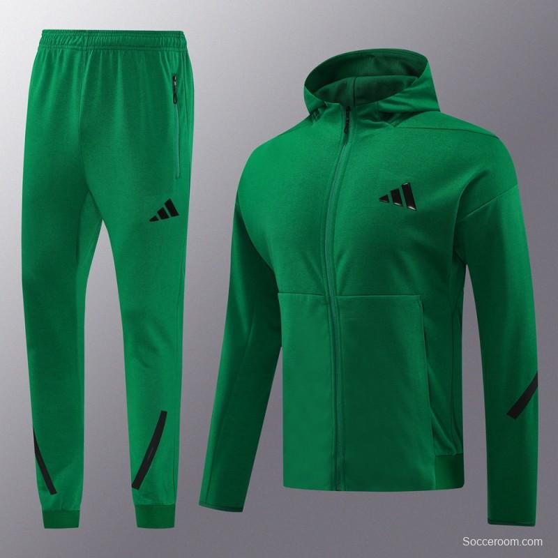 2024 Adidas Green Hoodie Full Zipper Jacket +Long Pants