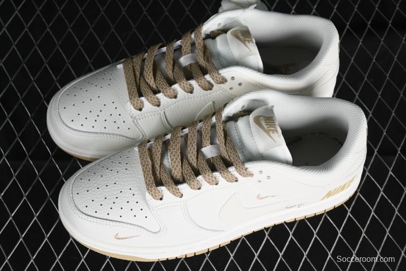 Nike SB Dunk Low Collaboration Three Swooshes Beige Gold Colorway Low-Top Casual Skateboarding Shoes - NK5639-326