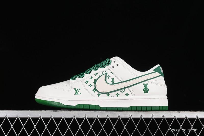 Nike SB Dunk Low LV Collaboration - Beige Green Glow in the Dark Violent Bear Anniversary High-End Custom Sneakers - SJ2068-241
