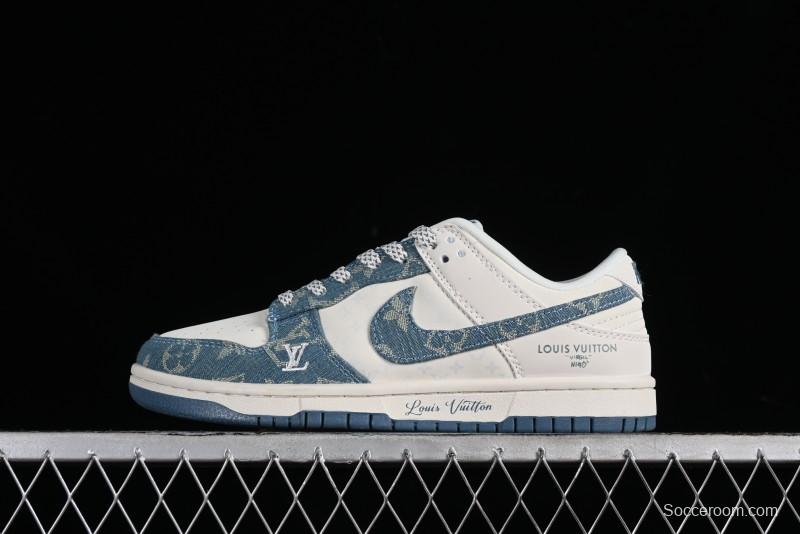Nike SB Dunk Low LV Collaboration - Light Blue Denim Anniversary High-End Custom Low-Top Casual Skate Shoes - XP3802-336