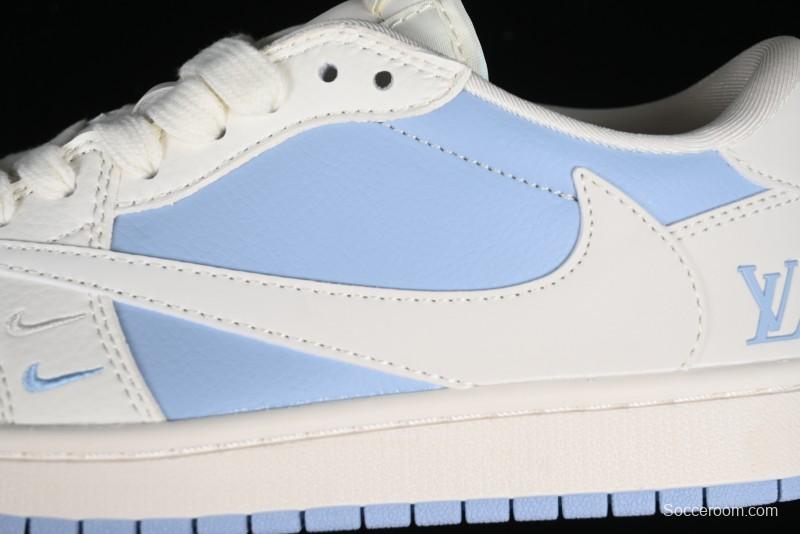 Nike Travis Scott x Fragment Design x Jordan Air Jordan 1 Low OG SP AJ1 LV Blue Double Hook Casual Sneakers - BB6588-103