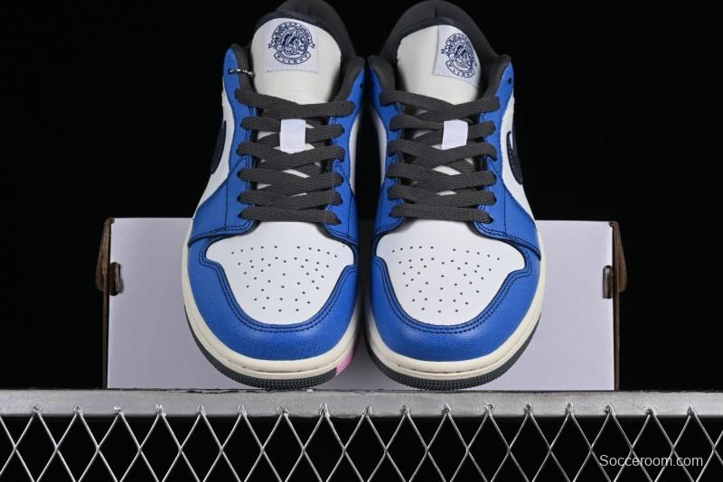 Nike Air Jordan 1 Low Flight Vintage Casual Sneakers with Distressed White-Blue Design - FV8439-104