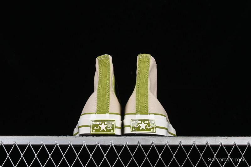 Converse Chuck 70 High Top Casual Canvas Sneakers with Light Beige Upper and Avocado Green Accents - A08530C