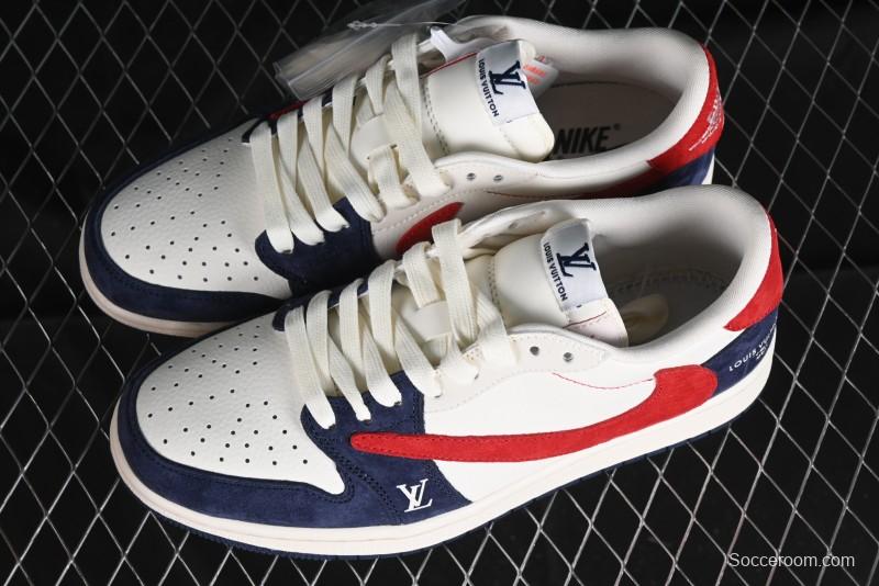Nike Travis Scott x Fragment Design x Jordan Air Jordan 1 Low OG SP AJ1 LV Blue Red Low-top Casual Sneakers - YQ2088-670