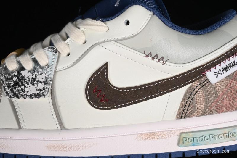 Nike Air Jordan 1 Low AJ1 Retro Basketball Shoes Panda Prank Voyage Theme - 553558-414