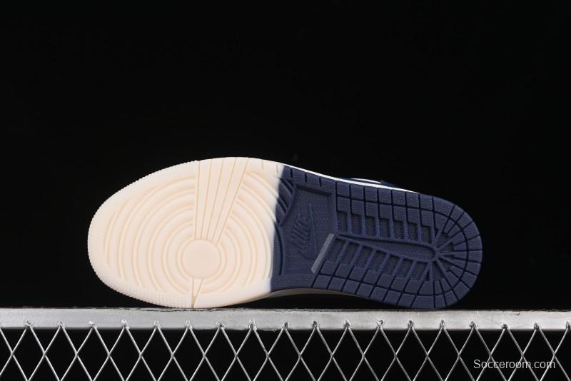 Nike Travis Scott x Fragment Design x Air Jordan 1 Low OG SP AJ1 Gucci Collaboration - Silver Logo Blue Swoosh Low Top Casual Sneakers - XY2688-118