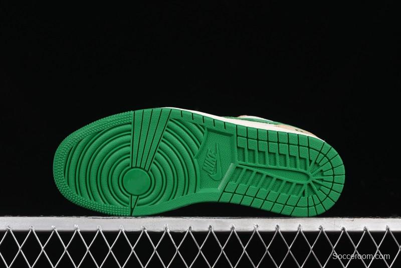 Nike Air Jordan 1 Low AJ1 Gucci Collaboration - Vintage Basketball Shoes in Sheepskin Green - WG8850-014