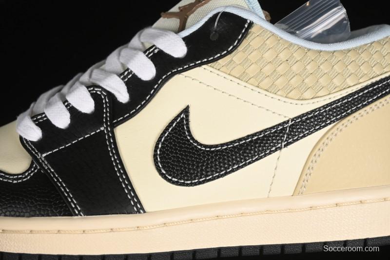 Nike Air Jordan 1 Low "Coconut Milk Black" Casual Basketball Shoes with Team Gold Accents - HQ3437-101