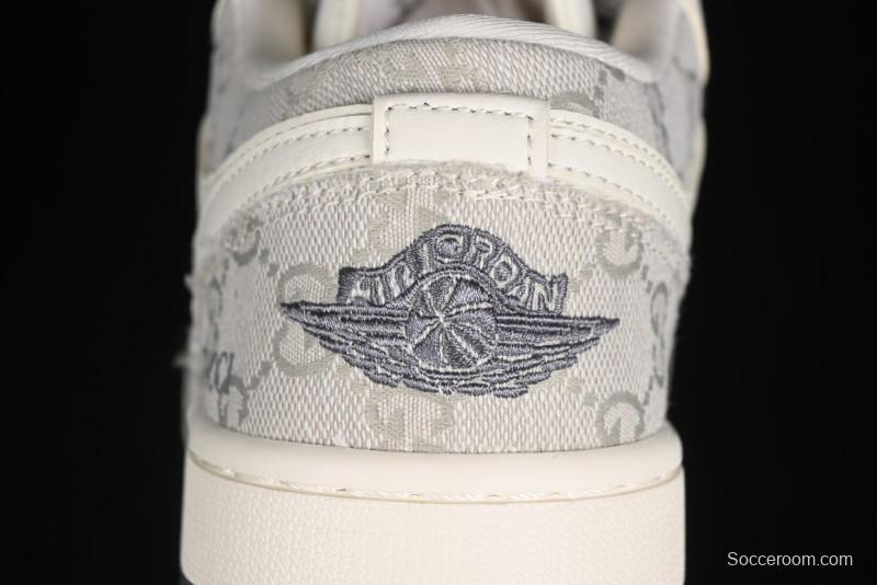 Nike Air Jordan 1 Low Gucci Collaboration - Smoke Grey Pattern High-End Custom Retro Basketball Shoes - DM5688-101