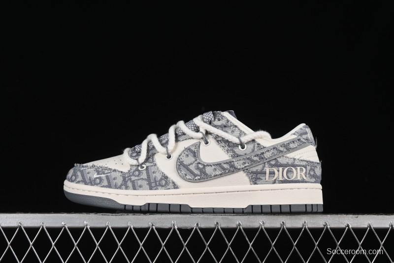 Nike SB Dunk Low Dior Collaboration - Strap Woven Grey Check Anniversary High-End Custom Low-Top Casual Sneakers - SJ2068-285