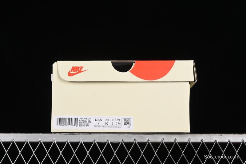 Nike Travis Scott x Fragment Design x Air Jordan 1 Low OG SP AJ1 Retro Sneakers in Sail Military Green - DM6688-602