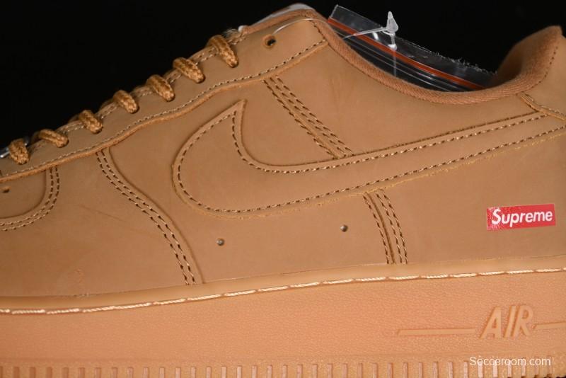 Nike Supreme x Air Force 1 Low Casual Sneakers in Wheat Suede with Full-Length Air Cushion - DN1555-200