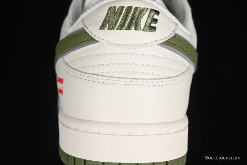 Nike SB Dunk Low Supreme Collaboration - Double Swoosh Beige Dark Green Anniversary High-End Custom Low-Top Casual Skate Shoes - XX2025-689