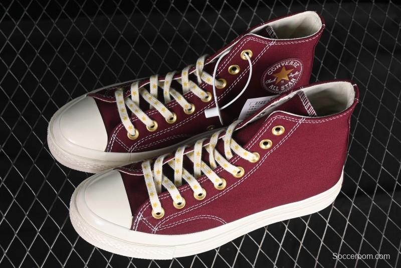 Converse Chuck 1970s High Top Casual Sneakers with Gold Star Accents and Wine Red Colorway - A12463C