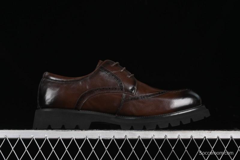 ECCO Block Derby Round Toe Genuine Leather Brogue Dress Shoes - 63667201002