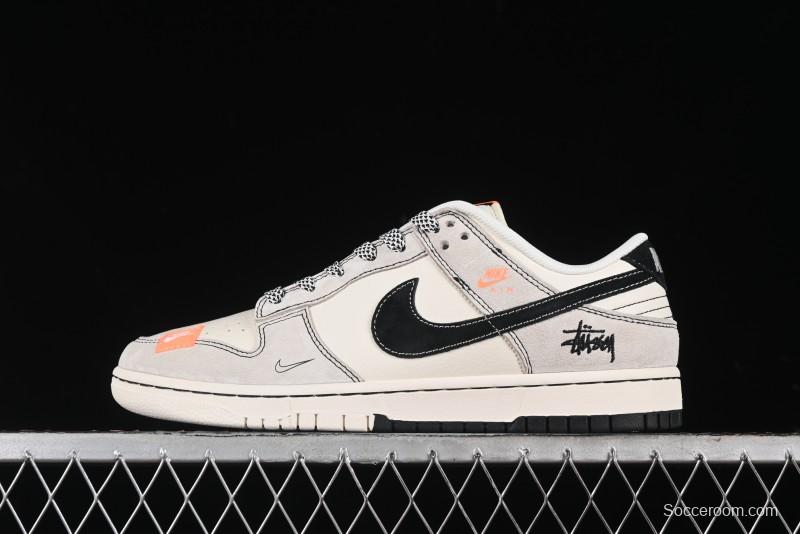 Nike SB Dunk Low Stussy Collaboration Patchwork Grey White Black Swoosh Anniversary Custom Low-Top Casual Skate Shoes - MM1089-022