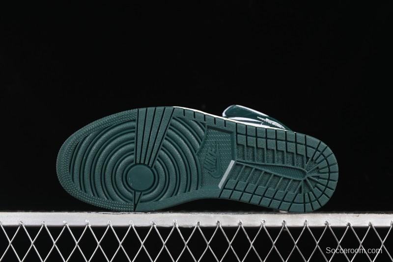 Nike Air Jordan 1 Mid Basketball Shoes in White/Oxidized Green - BQ6472-133