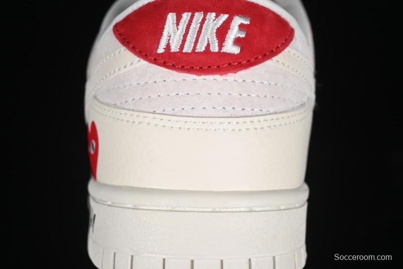 Nike SB Dunk Low Comme des Garçons Collaboration - Pigskin White Swoosh Anniversary Custom Low-Top Casual Skate Shoes - KK1333-004