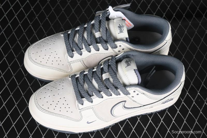 Nike SB Dunk Low Stussy Collaboration - Beige Grey Line Anniversary High-End Custom Low-Top Casual Sneakers - BB7518-007