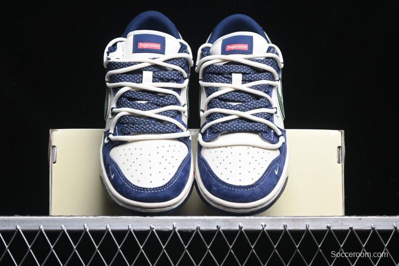 Nike SB Dunk Low Supreme Collaboration - Double Force Blue Lace-Up Anniversary High-End Custom Low-Top Casual Skate Shoes - XS1186-101