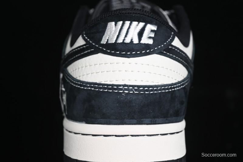 Nike SB Dunk Low Stussy Triple Collaboration - Patchwork Black Swoosh Anniversary Custom Low-Top Casual Skate Shoes - YX5066-222
