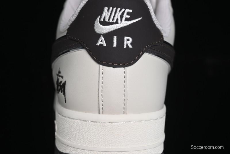 Nike Air Force 1 '07 Low Stussy Collaboration - White Black Sole Low-Top Casual Sneakers - XZ6188-279