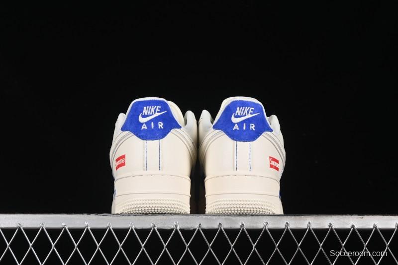 Nike Air Force 1 '07 Low Supreme Collaboration - Off White Navy Blue Low Top Casual Sneakers SJ6698-004