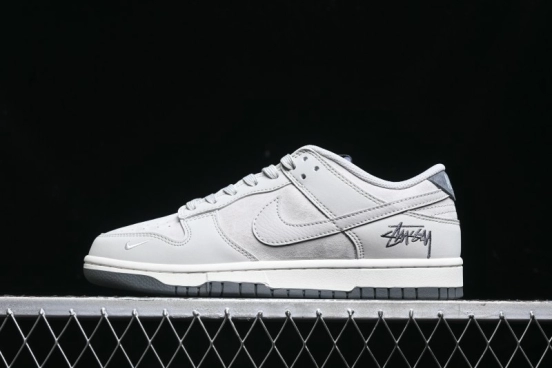 Nike SB Dunk Low Stussy Collaboration - Patchwork Grey Swoosh Anniversary Custom Low-Top Casual Skate Shoes - SF1029-403