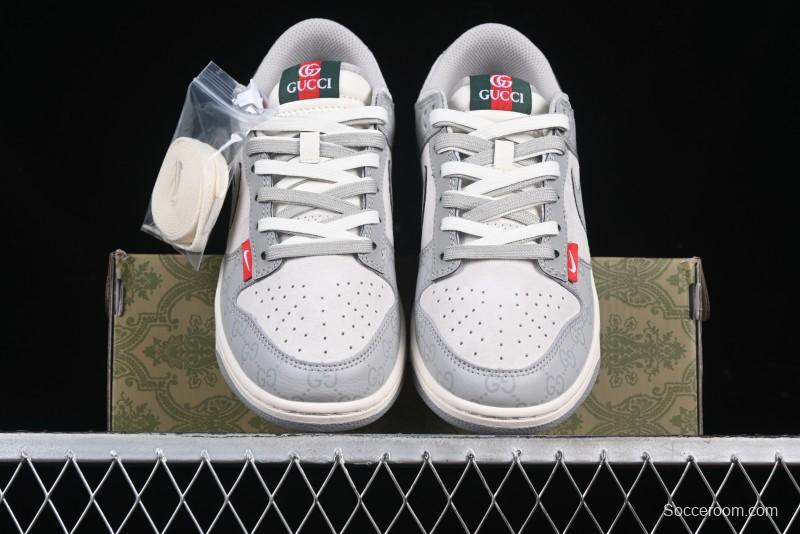 Nike SB Dunk Low Gucci Collaboration Dark Pattern Grey Swoosh Anniversary Custom Low-Top Casual Skate Shoes - DM6868-013