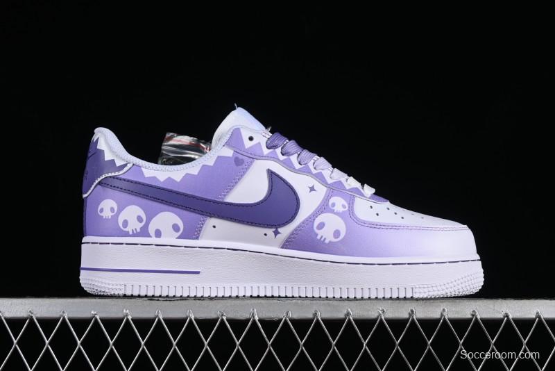Nike Air Force 1 Low Witch Collaboration Custom Leather Sneakers with Gradient White-Purple and Skull Design - CW2288-111