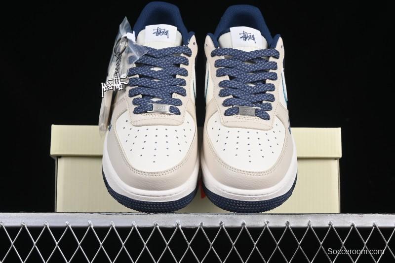 Nike Air Force 1 '07 Low Stussy Collaboration Light Blue White Transparent Swoosh Low-Top Casual Sneakers - DM6688-055