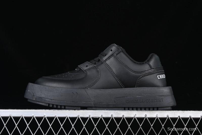 Choco Concert Leather Round Square Asymmetric Fashion Sneakers Black - AJE5