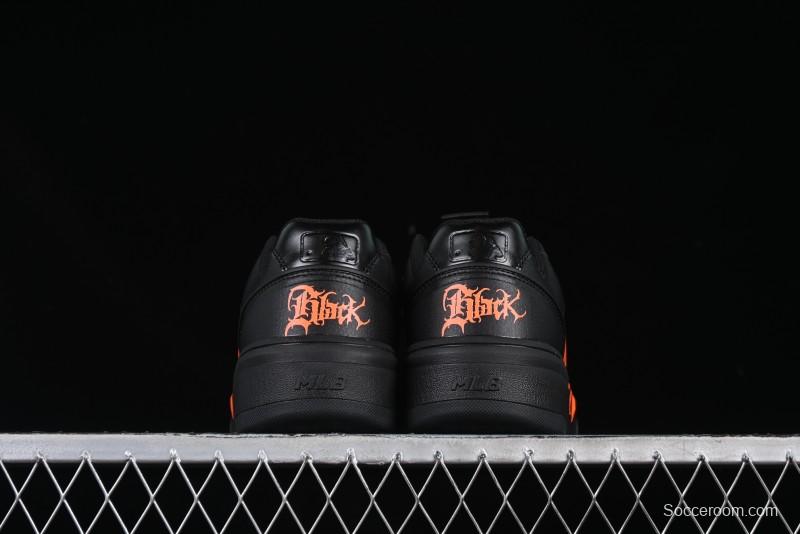 NY Yankees Black Leather Sneakers with Bold Orange Logo