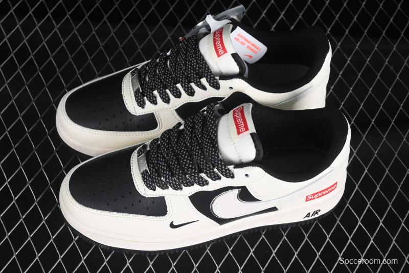 Nike Air Force 1 '07 Low Supreme Collaboration Beige Black Spliced Casual Sneakers with Strap - HH7518-056